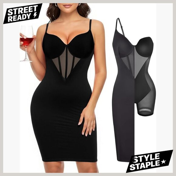 Slim Fit Midi Dress with Built-in Shapewear V-Neck Backless